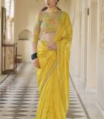 Yellow Organza with Embroidered Net Blouse Saree Set