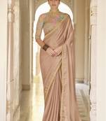 Brown thread, dori and sequins embroidered organza wedding saree