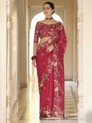 Red Thread Dori And Sequins Embroidered Organza Wedding Saree For Bridal 1