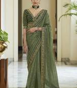 Green Dori Zari And Sequins Embroidered Designer Organza Bridal Wedding Saree For Women