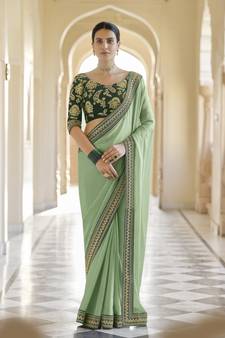 Green Dori, Zari And Sequins Embroidered Designer Organza Bridal Wedding Saree For Women