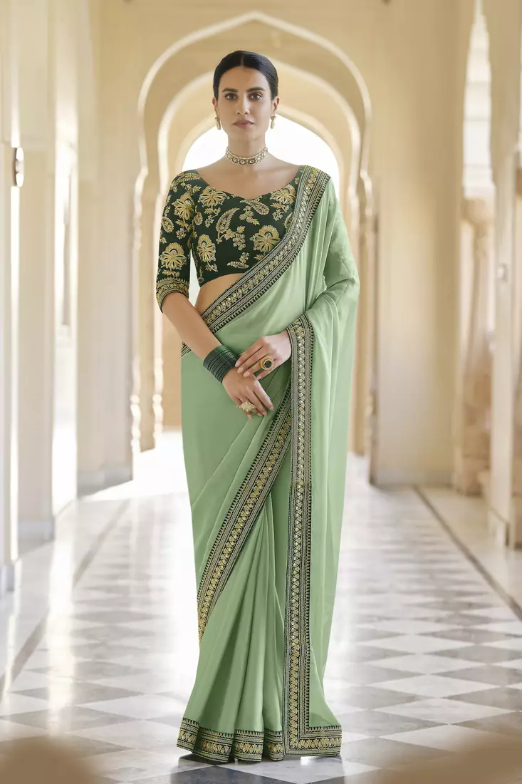 Green Dori, Zari And Sequins Embroidered Designer Organza Bridal Wedding Saree For Women