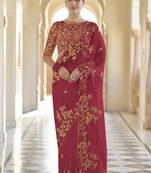 red thread, dori and sequins embroidered organza Bridal saree for wedding