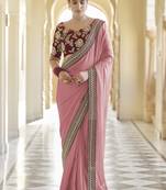 peach dori, zari and sequins embroidered organza wedding saree with art Silk blouse