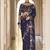 navy blue thread, dori and sequins embroidered organza party wear saree