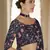 navy blue thread, dori and sequins embroidered organza party wear saree