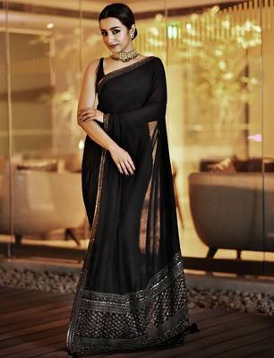 Black Zari Dori Sequins Embroidered Georgette Party And Festive Saree 1