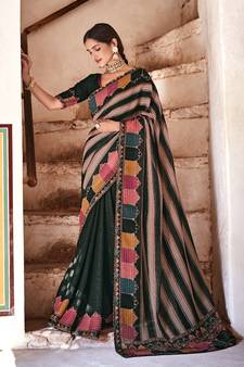 Bewitching Black Zari, Dori, Sequins Embroidered Georgette Party And Festive Saree