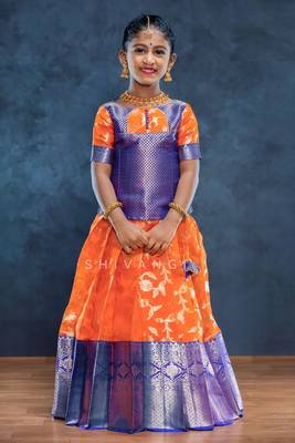 Shivangi Girls Blue Peace Lilly Pattupavadai 1