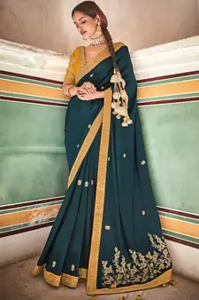Green Dori and Sequins embroidered crepe party wear saree