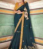 Green Dori and Sequins embroidered crepe party wear saree