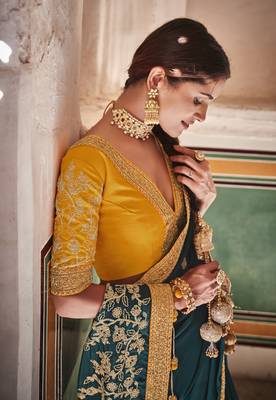 Green Dori and Sequins embroidered crepe party wear saree 2