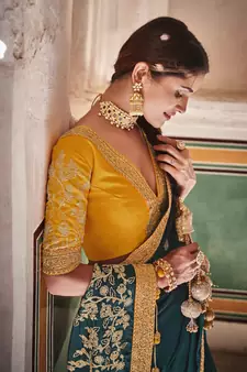 Green Dori and Sequins embroidered crepe party wear saree
