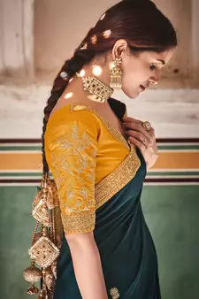 Green Dori and Sequins embroidered crepe party wear saree