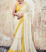 White Printed, Gota, Thread embroidered georgette saree with blouse