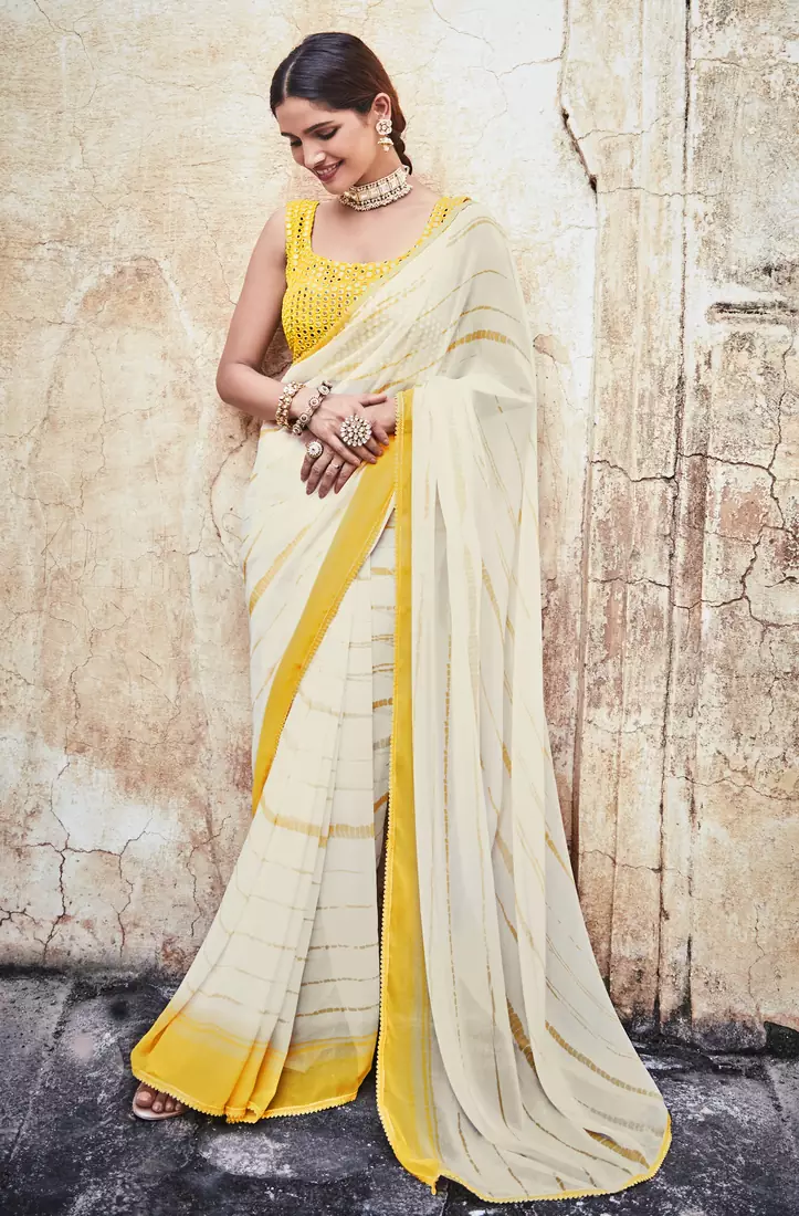 White embroidered georgette saree with blouse