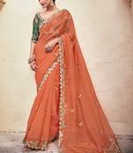 Orange embroidered organza saree with blouse