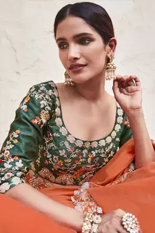 Orange embroidered organza saree with blouse