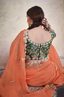 Orange embroidered organza saree with blouse