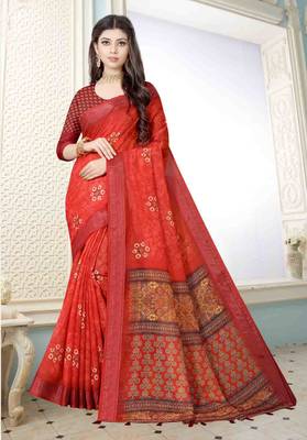 Adorable Weaving Border Digital printed Linen Saree 1