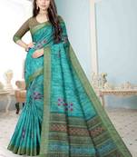 Adorable Weaving Border Digital printed Linen Saree