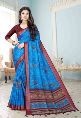 Adorable Weaving Border Digital printed Linen Saree 1
