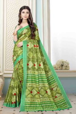 Adorable Weaving Border Digital printed Linen Saree 1