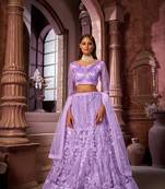 Lavender embroidered net semi stitched lehenga