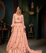 Peach embroidered georgette semi stitched lehenga