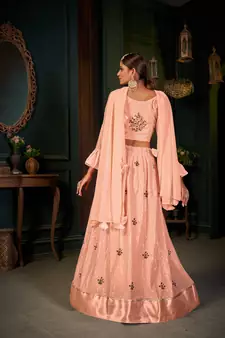 Peach embroidered georgette  lehenga