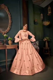 Peach embroidered georgette  lehenga