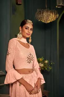 Peach embroidered georgette  lehenga