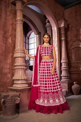 Rani-pink embroidered net  lehenga 1