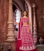Rani-pink embroidered net semi stitched lehenga