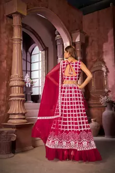 Rani-pink embroidered net  lehenga