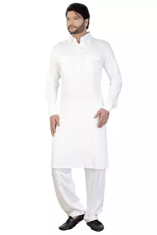 White plain satin pathani-suits