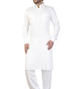 White plain satin pathani-suits