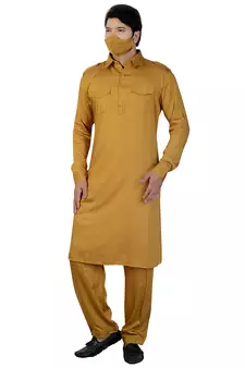 Brown plain satin pathani-suits