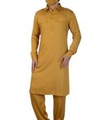 Brown plain satin pathani-suits
