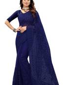 Navy blue embroidered net saree with blouse