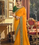 Dark orange plain silk blend saree with blouse