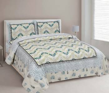 Cotton Printed King Size Double Bedsheet with 2 Pillow Covers Set 1