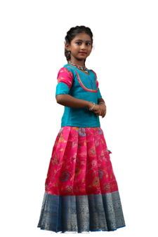 Shivangi Girls Pink Organza Floral Creeper Pattu pavadai