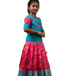 Shivangi Girls Pink Organza Floral Creeper Pattu pavadai