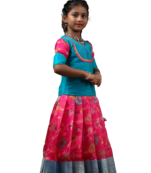 Shivangi Girls Pink Organza Floral Creeper Pattu pavadai
