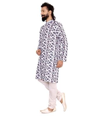 Men Off White Cotton Digital Printed Kurta Churidar Set 4