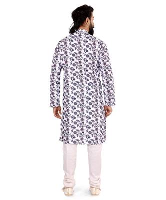 Men Off White Cotton Digital Printed Kurta Churidar Set 5