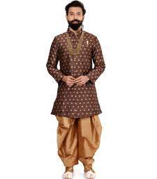 Men Brown Jacquard Silk Dhoti Kurta Set