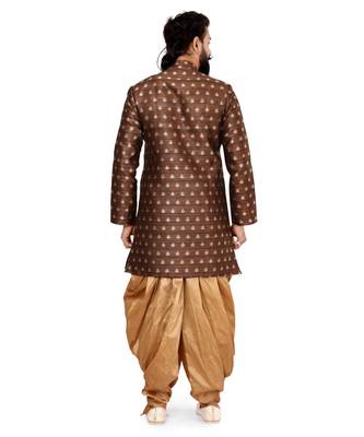 Men Brown Jacquard Silk Dhoti Kurta Set 5