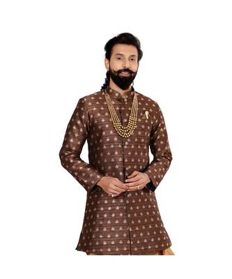 Men Brown Jacquard Silk Dhoti Kurta Set 6